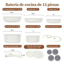 Set de Cocina Premium 15 Piezas Antiadherente Granito con Mango Desmontable