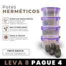 [LEVE 8 PAGUE 4] Potes Herméticos Redondos em Plástico Resistente e Tampa de Vedação com Travas + 8 Copos de Vidro Fumê
