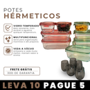 [LEVE 10 PAGUE 5] Potes Herméticos em Vidro Temperado e Tampa com Vedação a Vácuo Transparente + 5 Copos de Vidro Fumê