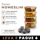 [LEVE 8 PAGUE 4] Potes Herméticos de Vidro Temperado HomeSlim com Tampa a Vácuo +8 Copos de Vidro Fume