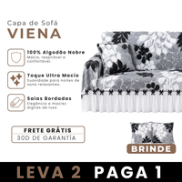 [LEVE 2 PAGUE 1] Capa de Sofá Viena em 100% Algodão e Saias Bordadas + 2 Almofadas Inclusas